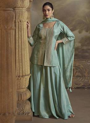 Light blue viscose simar embroidered readymade palazzo suit 1