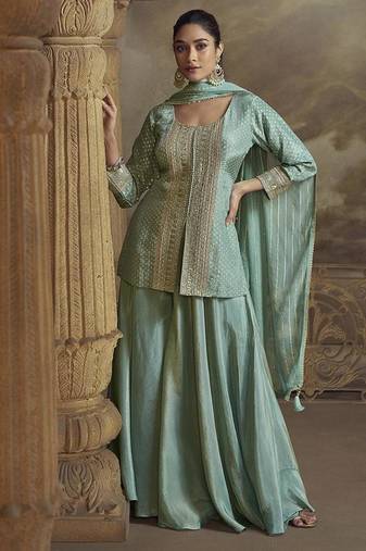 Light blue viscose simar embroidered readymade palazzo suit