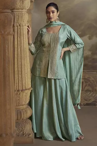Light blue viscose simar embroidered readymade palazzo suit