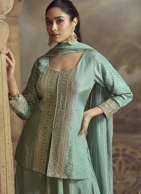 Light blue viscose simar embroidered readymade palazzo suit 2