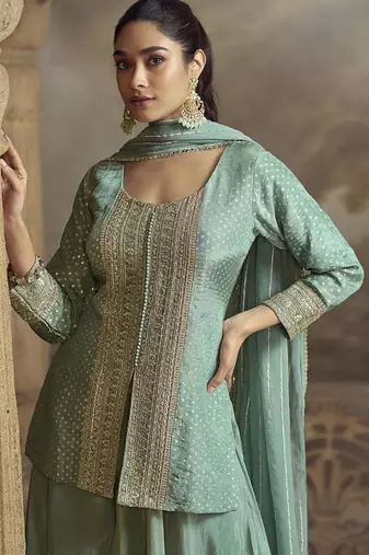 Light blue viscose simar embroidered readymade palazzo suit