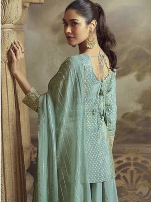 Light blue viscose simar embroidered readymade palazzo suit 3