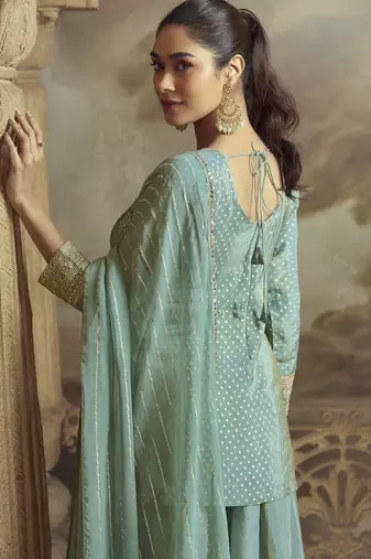 Light blue viscose simar embroidered readymade palazzo suit