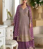 Violet faux georgette embroidered readymade palazzo suit