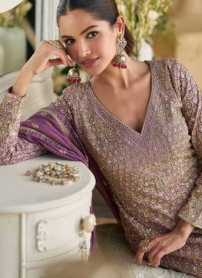 Violet faux georgette embroidered readymade palazzo suit 2