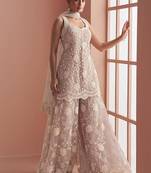 Beige net embroidered readymade salwar kameez