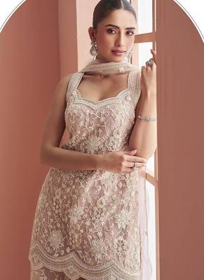 Beige net embroidered readymade salwar kameez 2