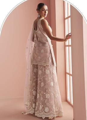 Beige net embroidered readymade salwar kameez 3