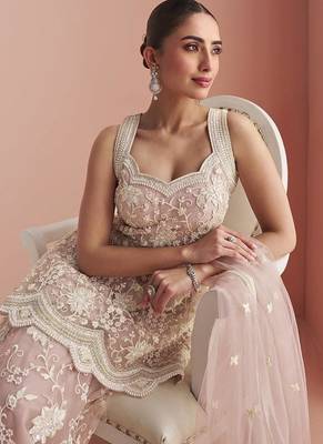 Beige net embroidered readymade salwar kameez 4
