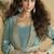Light teal faux chinon silk embroidered readymade anarkali gown with shrug & belt