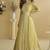 Pastel yellow faux chinon silk embroidered readymade anarkali gown with shrug & belt