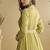 Pastel yellow faux chinon silk embroidered readymade anarkali gown with shrug & belt