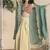 Pink & cream faux chinon silk embroidred readymade ethnic dress with sea green embroidered jacket