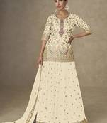 Cream faux chinon embroidered readymade palazzo suit