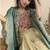 Pink & cream faux chinon silk embroidred readymade ethnic dress with sea green embroidered jacket