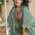 Pink & cream faux chinon silk embroidred readymade ethnic dress with sea green embroidered jacket