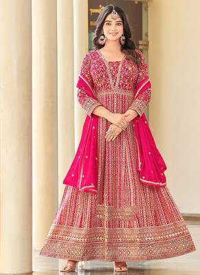 Rani pink faux georgette embroidered readymade anarkali suit 1