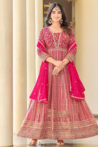 Rani pink faux georgette embroidered readymade anarkali suit