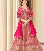 Rani pink faux georgette embroidered readymade anarkali suit