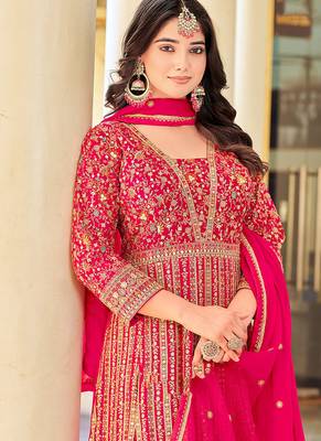 Rani pink faux georgette embroidered readymade anarkali suit 2