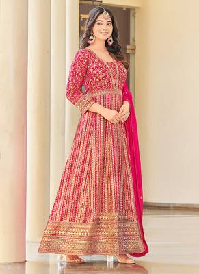 Rani pink faux georgette embroidered readymade anarkali suit 3