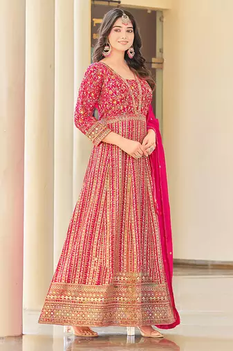Rani pink faux georgette embroidered readymade anarkali suit