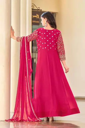 Rani pink faux georgette embroidered readymade anarkali suit