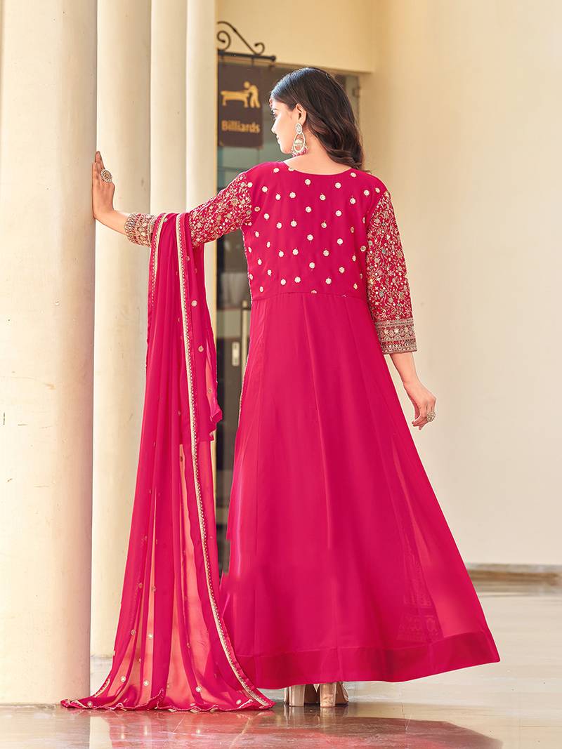 Rani pink faux georgette embroidered readymade anarkali suit