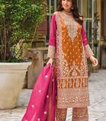Orange faux chinon embroidered readymade salwar suit