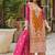Orange faux chinon embroidered readymade salwar suit