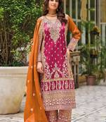 Rani pink faux chinon embroidered readymade salwar suit