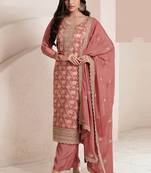 Salmon pink silk blend jacquard work readymade salwar kameez