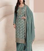 Light teal silk blend jacquard work readymade salwar kameez