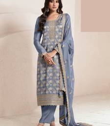 Slate grey silk blend jacquard work readymade salwar kameez