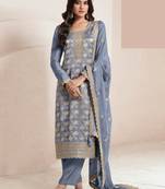 Slate grey silk blend jacquard work readymade salwar kameez