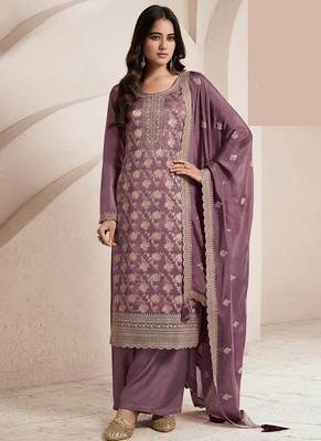 Dark lilac silk blend jacquard work readymade salwar kameez 1