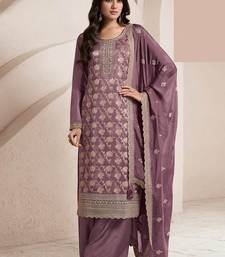 Dark lilac silk blend jacquard work readymade salwar kameez