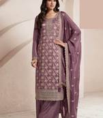 Dark lilac silk blend jacquard work readymade salwar kameez