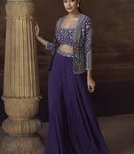Purple chinon silk blend embroidered readymade jacket style suit