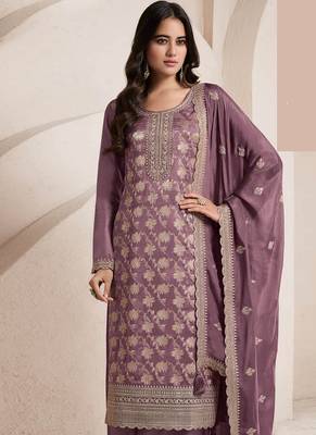 Dark lilac silk blend jacquard work readymade salwar kameez 2