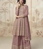 Mauve faux georgette embroidered readymade sharara salwar suit