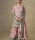 Pink & grey faux georgette embroidered  readymade palazzo suit