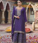 Purple faux chinon embroidered readymade salwar suit