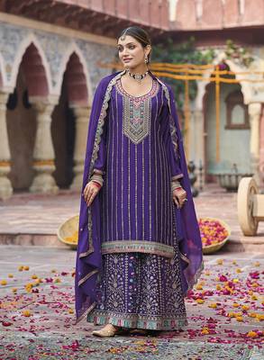 Purple faux chinon embroidered readymade salwar suit 2
