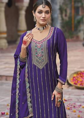 Purple faux chinon embroidered readymade salwar suit 3