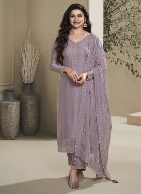 Lavender silk blend embroidered readymade salwar suit 1