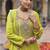 Lime green faux chinon embroidered readymade salwar suit