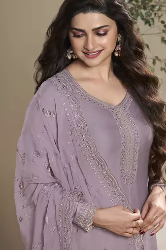 Lavender silk blend embroidered readymade salwar suit