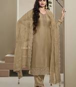 Beige silk blend embroidered readymade salwar suit