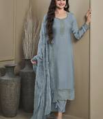 Sky blue silk blend embroidered readymade salwar suit